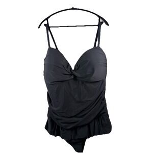 Jaclyn Smith SZ 20 swimsuit black ruched spandex stretch sleeveless Adjustable